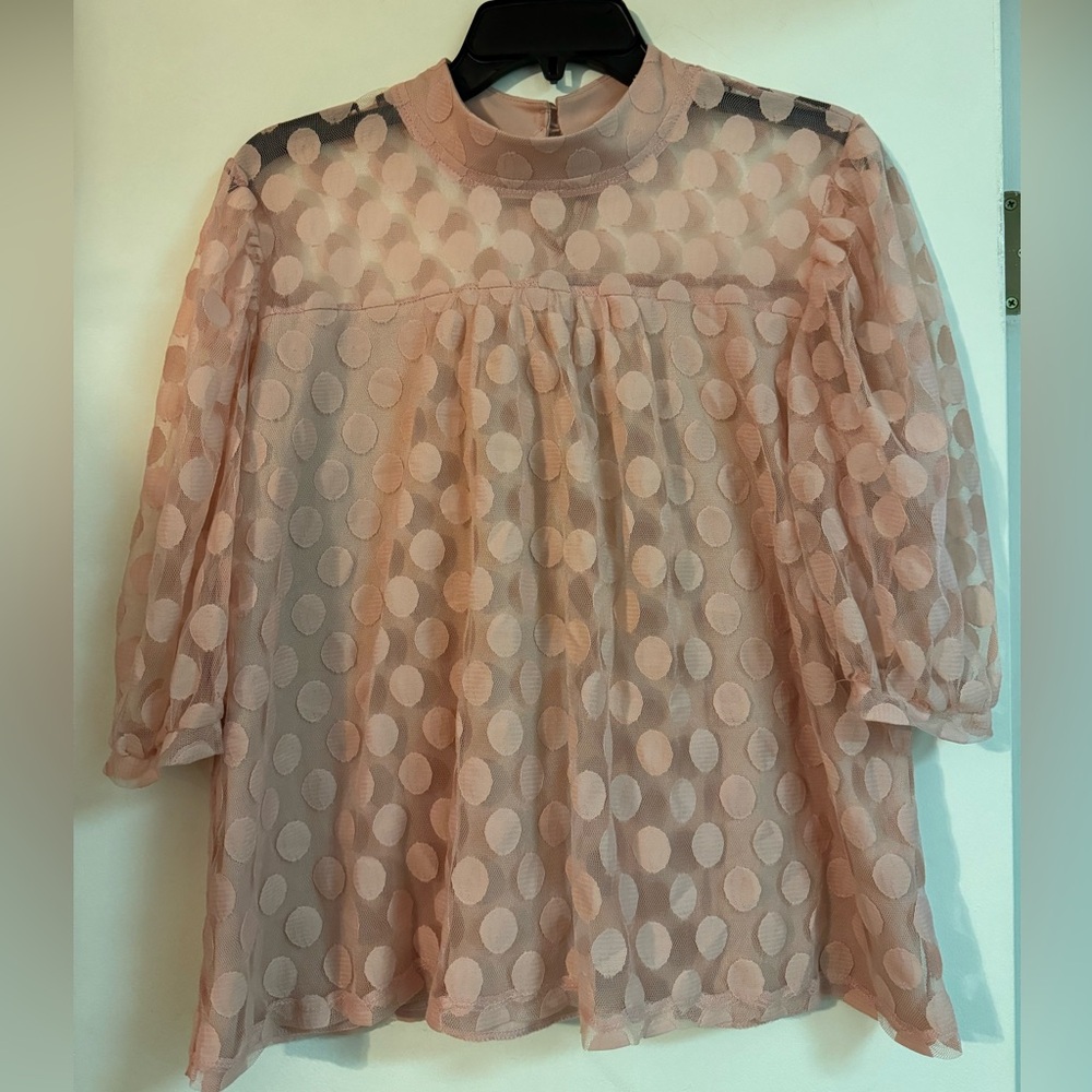 Sheer Sleeved Polka Dot Blouse